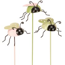 Product Flower Stick Ladybug Metal Green Pink 7x4cm 6 Pcs