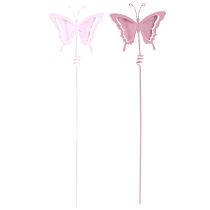Product Flower Stick Butterfly Metal Pink L24cm 12 Pcs