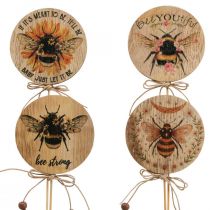 Flower plug wooden bee decorative plug with saying 7x27.5cm 12 pieces