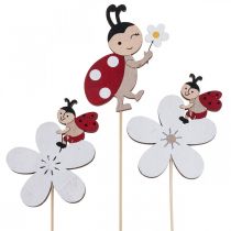 Flower plugs wooden ladybug deco summer decoration 8x10cm 9pcs
