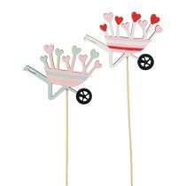 Product Flower plug wheelbarrow wooden hearts colored 9x6.5cm 12pcs