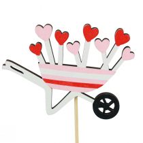Product Flower plug wheelbarrow wooden hearts colored 9x6.5cm 12pcs