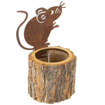 Product Flowerpot wooden planter bark and mouse rust H24cm