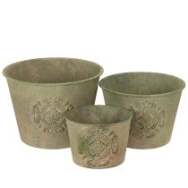 Product Metal flower pot, green, vintage, Ø22cm–13.5cm, set of 3