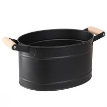 Product Flowerpot metal oval handle black natural 34x19.5x15cm