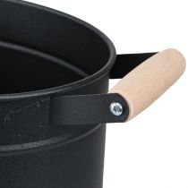 Product Metal oval flower pot with handle, black and natural finish, 34x19.5x15cm