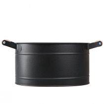 Product Flowerpot metal oval handle black natural 34x19.5x15cm