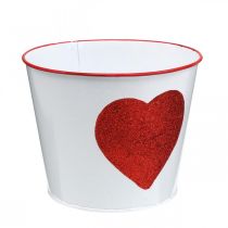 Flower pot white with heart in red plant pot Ø18cm H13.5cm