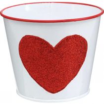 Flower pot white with heart in red plant pot Ø13cm H10.5cm