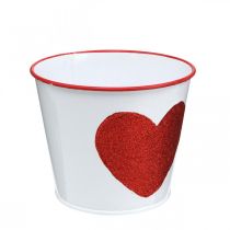 Flower pot white with heart in red plant pot Ø13cm H10.5cm