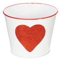 Product White flower pot with red heart, planter, Ø18cm H13.5cm