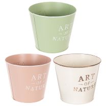 Product Art of Nature Vintage-Style Round Planters Set - 3 Pastel Metal Pots, 17cm
