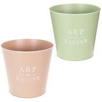 Product Art of Nature Round Decorative Zinc Pots in Green and Pink 22cm Set of 2