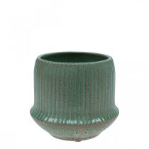Flower pot ceramic planter grooves light green Ø10cm H8.5cm