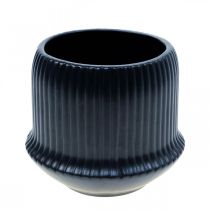 Flower pot ceramic planter grooves black Ø12cm H10.5cm