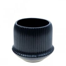 Flower pot ceramic planter grooves black Ø10cm H8.5cm