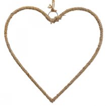 Product Boho style, heart metal ring decorative ring jute ribbon W33cm 3pcs