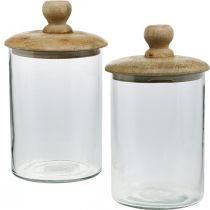 Glass jar with lid, bonboniere, glass jar natural color, clear Ø11cm H19cm 2pcs