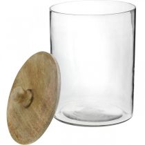 Glass jar, bonboniere with wooden lid, decorative glass natural color, clear Ø17cm H24.5cm