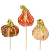 Product Colorful mini pumpkins on a stick ceramic decoration 5-6.5cm 3 pieces