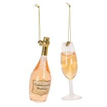 Product Christmas tree ornament set: champagne glass and champagne bottle, Christmas decoration, 14cm, 2 pieces