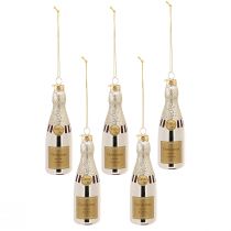 Product Champagne Bottle for Hanging New Year's Eve Decoration Silver 13cm 5 Pcs