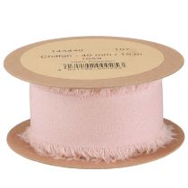 Product Chiffon ribbon pink fabric ribbon with fringes 40mm 15m
