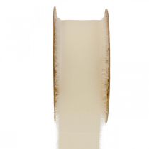 Chiffon ribbon cream fabric ribbon with fringes 40mm 15m