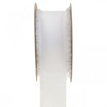 Chiffon ribbon white fabric ribbon with fringes 40mm 15m