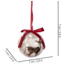 Product Christmas bauble with deer motif and ribbon for hanging, 7cm, 4 pieces