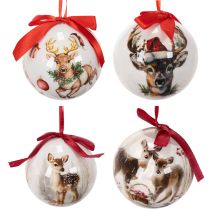 Product Christmas bauble with deer motif and ribbon for hanging, 7cm, 4 pieces