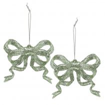Product Christmas tree decoration bow 9cm with glitter green 12 pcs