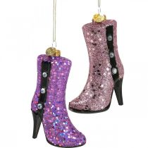 Christmas tree decorations glass stiletto boots high heels H10cm 2pcs