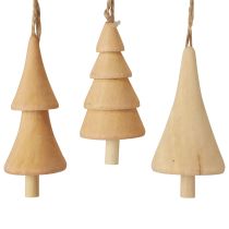 Product Christmas tree decorations wooden fir tree, wooden pendant natural 7-8cm 12pcs