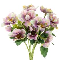 Product Artificial Christmas rose bunch with purple blossoms, 35cm, 6 pieces