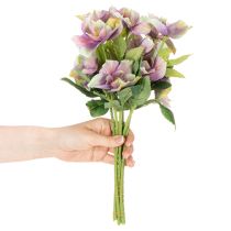 Product Artificial Christmas rose bunch with purple blossoms, 35cm, 6 pieces