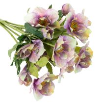 Product Artificial Christmas rose bunch with purple blossoms, 35cm, 6 pieces