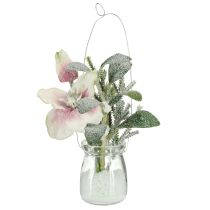 Product Artificial Christmas rose in glass artificial flowers for hanging H22cm