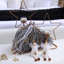 Product Angel figure sitting Christmas decoration wood metal white H12cm