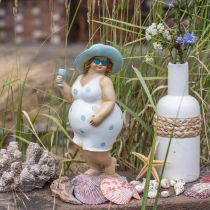 Lady with hat, sea decoration, summer, bathing figure blue/white H27cm