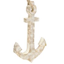 Product Decorative anchor wood white wiped wooden anchor for hanging 30.5cm