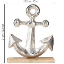 Product Decorative anchor, metal and wood in natural silver, 25.5x5.5x31cm