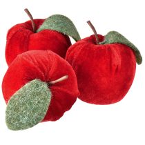 Product Decorative apple fabric with leaf velvet &amp; felt red Ø7.5cm H9cm 9 pcs