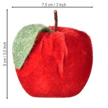 Product Decorative apple fabric with leaf velvet &amp; felt red Ø7.5cm H9cm 9 pcs