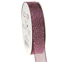Product Decorative ribbon purple with golden dots, dimensionally stable, 25mm, 20m