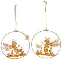Product Decorative metal bee, rust finish, garden decoration for hanging, Ø14cm, 4 pieces