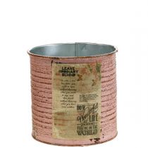Decorative tin old pink metal tin can for planting Ø11cm H10.5cm
