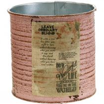 Decorative tin old pink metal tin can for planting Ø11cm H10.5cm