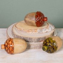 Product Decorative acorns wooden table decoration green orange red H10cm 3 pieces
