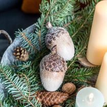 Decorative acorns covered with snow, ceramic decorations, Advent, winter autumn decorations L9.5 4pcs